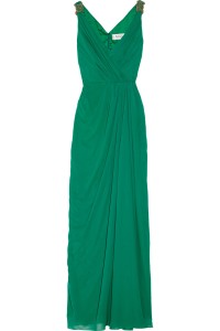 This Badgley Mischka gown from the Outnet is long and 100% silk...bingo!